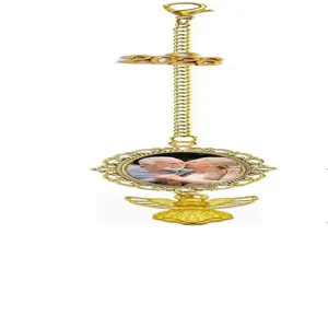 Detail view of DIY memorial photo pendant with cross design, 2026 charm, and oval frame.