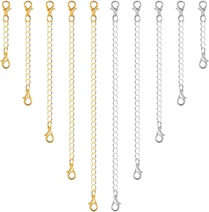 Gold and silver necklace extension chains with lobster clasps for DIY jewelry making parts