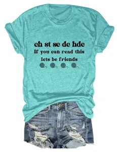 Crochet hobbyist funny slogan graphic tee detail, mint green short sleeve casual top.