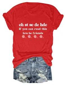 Casual funny crochet letters print round neck short sleeve women red t-shirt tops.