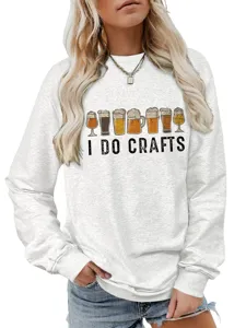 Women casual long sleeve crewneck sweatshirt featuring fun beer glasses graphic print top