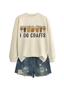 Women casual crewneck sweatshirt with beer glasses graphic and I DO CRAFTS letter print detail.