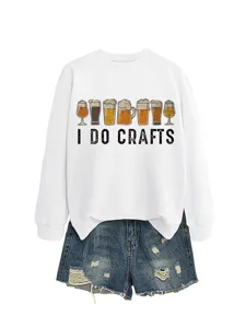 White long sleeve sweatshirt featuring a fun beer glasses graphic and I DO CRAFTS.