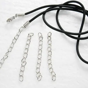 DIY jewelry making accessories black cord necklaces and silver extension tail chains set.