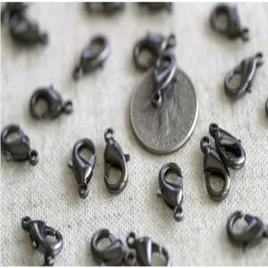 Gunmetal black lobster clasps for DIY jewelry making, durable metal craft findings, small size.