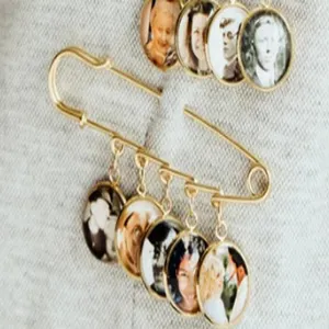 DIY spilla portafoto ricordo spilla di sicurezza dorata vassoio cabochon dettaglio