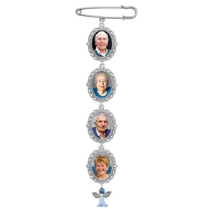 DIY Memory Photo Brooch Pin Silver Tone with 4 Frames Pendant Memorial Jewelry Gift