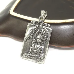 Vintage stainless steel men's retro religious pendant necklace product detail close up display.