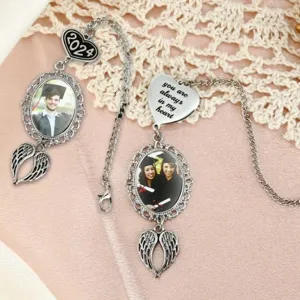 Customized photo memorial graduation bookmark vintage metal heart wings keepsake gift
