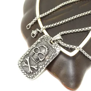Stainless steel skull crossbones pendant necklace gothic mens jewelry gift new hot