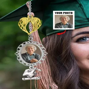 Custom graduation cap tassel charm memorial photo pendant DIY metal accessory for graduate celebration