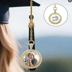 DIY graduation cap tassel pendant charm custom photo memorial jewelry rhinestone frame gold