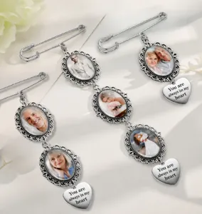 Custom photo brooch pin setting empty oval tray DIY memory jewelry accessory detail view