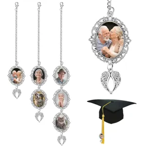 DIY photo frame charm memorial pendant vintage oval locket with angel wings and chains.