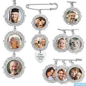 DIY Photo Alloy Brooch Vintage Round Frame Family Picture Memorial Badge Fashion Jewelry Gift For Wedding Party