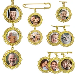 Custom photo pendant brooch gold tone ornate round frame personalized memorial gift diy jewelry