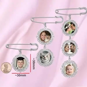 DIY custom photo brooch pin alloy locket vintage picture frame memory pendant gift.