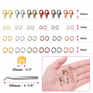 Detailed size chart showing dimensions of DIY jewelry findings, jump rings and lobster clasps.