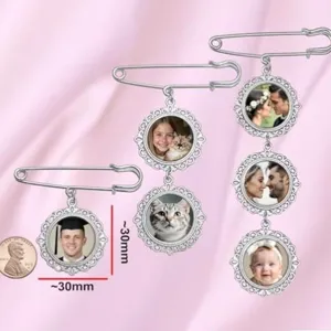 Custom photo memorial brooch DIY alloy round picture frame pendant pin gift for family
