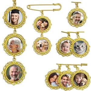 Custom photo locket pendant DIY alloy memorial picture brooch vintage round jewelry gift