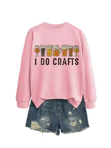 Casual women's pink graphic sweatshirt featuring beer cups and I DO CRAFTS print.