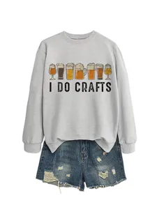 Women's funny beer graphic grey crewneck sweatshirt casual long sleeve autumn top
