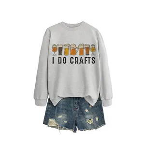 Women autumn long sleeve sweatshirt casual crewneck grey beer graphic top streetwear
