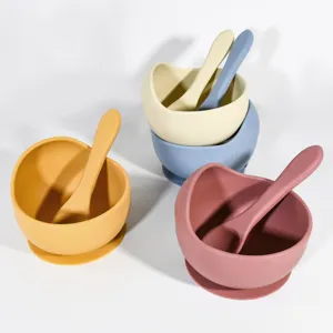Baby Silicone Suction Bowl Spoon Toddler Training Dinnerware Anti Drop Cute Snail Design Infant Feeding Tableware