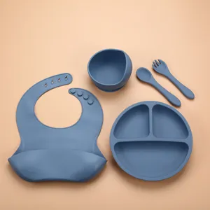 Silicone baby feeding set detail, suction plate and bowl, toddler tableware accessories.