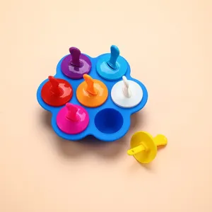 7-cavity silicone baby food mold ice pop maker with colorful lids for DIY homemade snacks