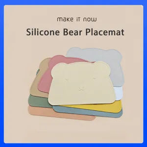 Infant Silicone Placemat Cute Bear Shape Heat Resistant Non Slip Table Mat Food Grade Kitchen Dining Placemat