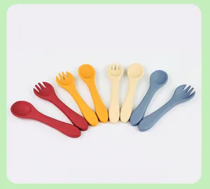 Silikon Baby Löffel und Gabel Set für Kleinkinder Ernährung und Beikost Details.