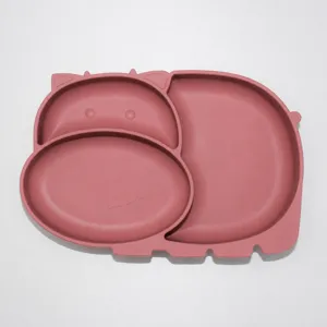 Baby Silicone Divided Dinner Plate Cute Animal Shaped Feeding Tableware With Fork Spoon Set Infant Kids Feeding Tools