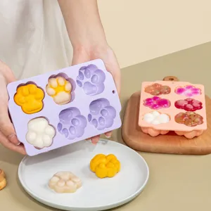 Household Silicone Cat Paw Mold Baking Tray Baby Food Supplement Jelly Pudding Cake Mold With Lid Cute Kitchen Tool