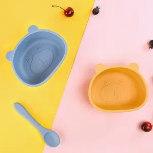 Baby Silicone Feeding Bowl Cute Bear Shape Anti Drop Toddler Weaning Tableware Food Grade Silicone Baby Suction Bowl