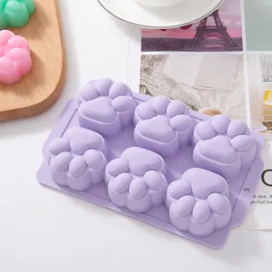 Silicone cat paw mold for baby food supplement, jelly and cake baking, 6-cavity kitchen tool.