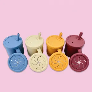 Silicone baby training cup straw snack cup multi-functional kids leak-proof water cup