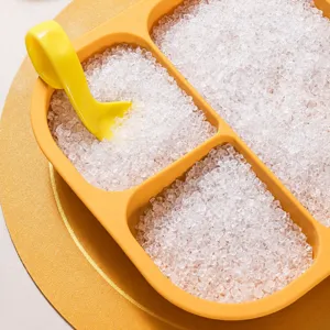 Baby silicone divided plate with spoon 3-compartment toddler suction dish yellow main view