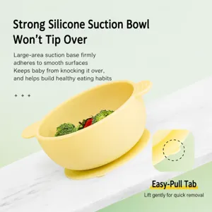 Baby silicone suction bowl with double handles anti-drop toddler feeding tableware new