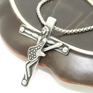 Stainless steel gothic cross pendant necklace with box chain vintage punk style fashion jewelry