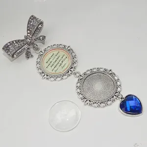 DIY foto dienblad broche hanger set met stras strik en blauwe hart kristal voor herinnering.