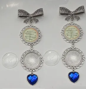 DIY foto lade broche speld met strass strik en blauwe hart hanger voor huwelijk herinnering.