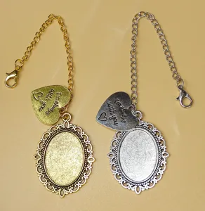DIY fotolijst hanger ovale bezel lege lade ketting met hartbedel en metalen ketting.