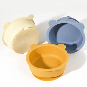 Baby Silicone Suction Bowl Spoon Set Cute Bear Design Toddler Feeding Tableware
