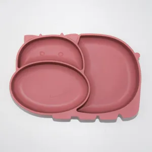 Silicone baby divided dinner plate cute animal shape toddler feeding food suction dish detail