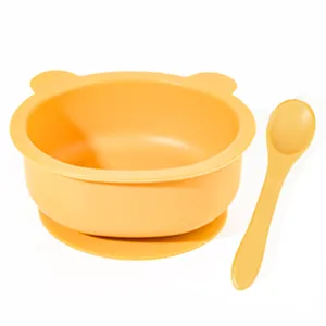 Set de Cuenco de Succión de Silicona para Bebé Lindo Oreja de Oso Vajilla de Alimentación