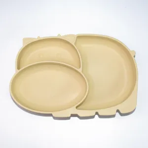 Silicone baby compartment plate, cute cartoon animal design for kids complementary food.