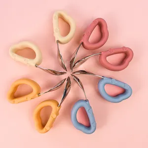 Baby silicone spoon short handle stainless steel cutlery colorful children feeding detail