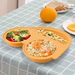Cute car-shaped silicone baby dinner plate with three compartments, drop-resistant toddler tablewear.