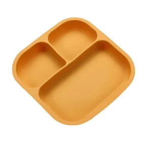 Silicone baby divided plate, 3-compartment toddler feeding dish, orange baby tablewares